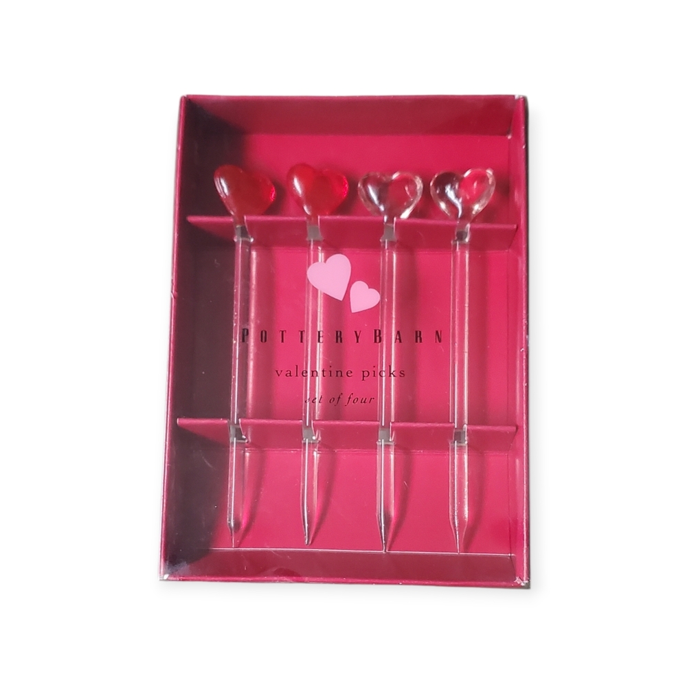 Pottery Barn Red and Clear Heart Picks